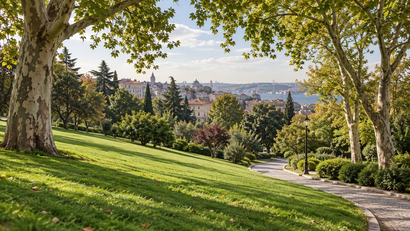 Maçka parkında yeşil yamaç