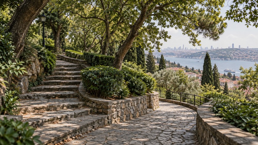 Maçka parkında yürüyüş yolu